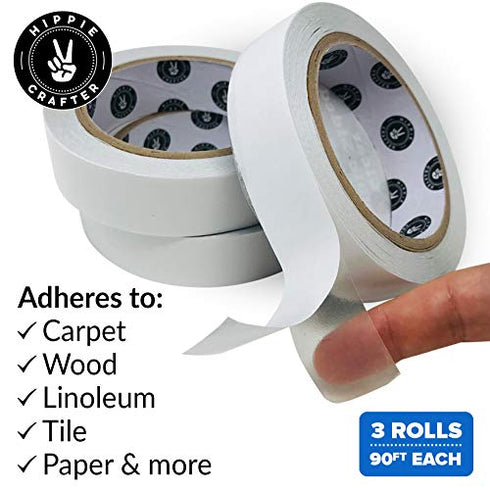 Clear Double Sided Tape for Crafts 1 inch Wide Heavy Duty Adhesive Tape Two Side Strong Sticky Thin Mounting Tape for Poster Carpet Wall Safe Doublesided Stick - 3 Rolls 60FT x 1" 180FT Total