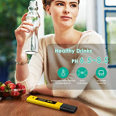 Alysontech Digital PH Meter, PH Meter 0.01 High-Precision Pocket Water Quality Tester, PH Range 0-14, Suitable for Accurate Testing of Drinking Water, Aquariums, Swimming Pools, Hydroponics (Yellow)