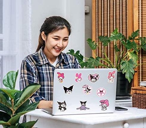 Kuromi and My Melody Stickers Pack| 50pcs Cute My Melody Kuromi Sanrio Stickers for Laptop Water Bottle Travel Case Phone Skateboard - Vinyl Waterproof Kawaii Stickers for Kids Adults Teens Girls