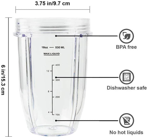 Blender Cups for Ninja Blender, 18OZ Cup with Sip & Seal Lids Compatible with 900w 1000w Nutri Ninja Blender Auto iQ series (2 Pack)