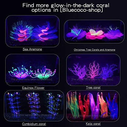 Bluecoco Soft Silica Gel Moves Naturally with Water Flow, Aquarium Decorations Glow in The Dark, Glowing Coral Ornaments for Fish Tank Decorations (Green, Anemone)