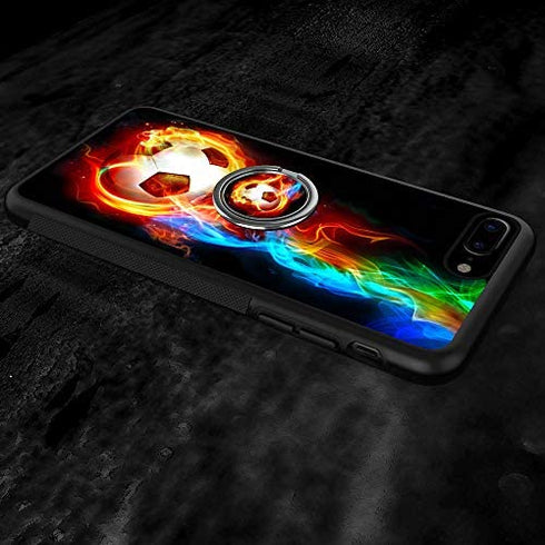 Designed Leopard Print iPhone 7 Plus 8 Plus Case with Buckle Ring 360° Rotatable Silvery Durable Ring Buckle, TPU Black Antiskid Tread Phone Case for iPhone 7 Plus 8 Plus (Cool Soccer)
