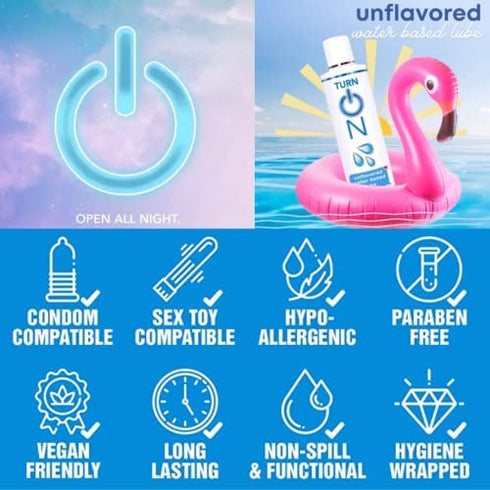 Turn On Water Based Sex Lube 8 Ounce Premium Personal Lubricant, Long Lasting Formula for Condom Safe Vegan Ph Balanced Hypoallergenic and Paraben Free Intimacy, Gel Lube for Men Women & Couples