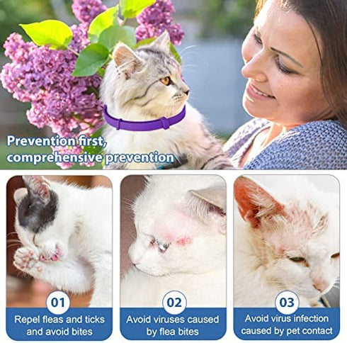 Purple Flea and Tick Collar for Cats & Kittens, Cat Flea Collar 2 Pack Made with Plant Based Essential Oil, 8-Month Natural Flea and Tick Prevention Treatment and Protection