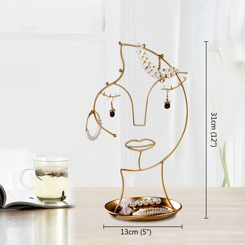 Vermkrey Metal Female Face Jewelry Display Rack Jewelry Tower Display Stand Storage Shelf Necklace Desktop Decoration Hanging Jewelry Rack, Gold