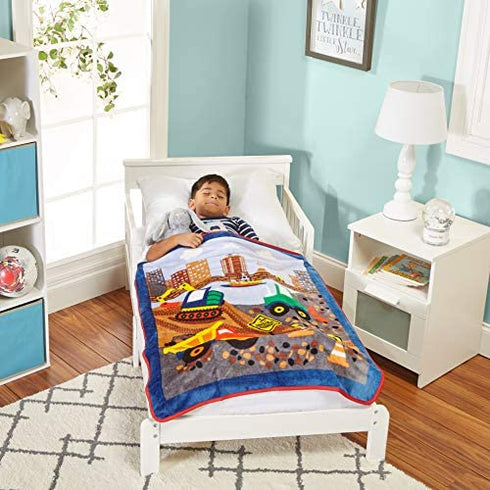 EVERYDAY KIDS Toddler Throw Blanket - 30" by 40" - Under Construction - Super Soft, Plush, Warm and Comfortable