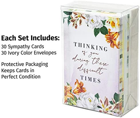 Sympathy Cards with Envelopes Assortment Box - 30pc Bulk Condolence Card Set - Heartfelt Sorry For Your Loss Bereavement Greeting Cards Boxed Pack