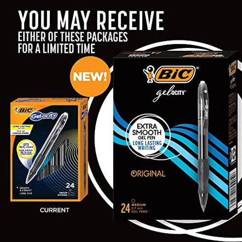 BIC Gelocity Original Retractable Gel Pens, Medium Point (0.7mm), Black, Perfect for Everyday Writing, 24-Count Pack (RLC241-BLK)
