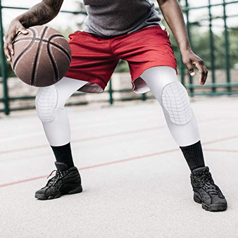 uunumi Basketball Knee Pads for Youth Adult,Crashproof Long Leg Knee Sleeve Brace Volleyball Football Cycling Wrestling Protector Gear for Kids Girls Boys Women Men (White, Small)