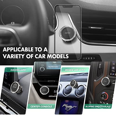 pop-tech Ball Magnetic Car Phone Holder, Universal All-Metal Magnet Car Mount for Cell Phone Dashboard GPS with 4 Metal Plates & Mini Size& 360° Rotation for iPhone, Tablet, Socket Grip,Mobile Device