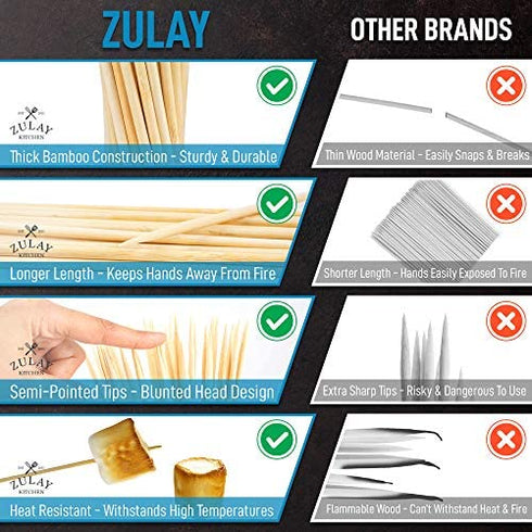 Zulay Kitchen Authentic Bamboo Marshmallow Smores Sticks - 40 Extra Long 17.5" Roasting Sticks - 5mm Heavy-Duty Bamboo Skewers - Thick Smore Sticks - Ideal for Grilling - Marshmallow Sticks Camping