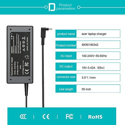 Pa-1450-26 Acer Charger, Adp-45fe f Acer Charger Compatible with Acer Aspire a515-54 Charger for Acer a115-31-c0yl Charger and Acer Chromebook C720 Charger, Included AC Adapter and Power Cord