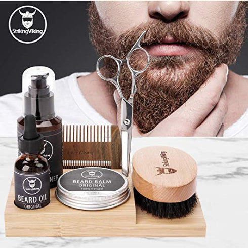 Beard Caddy Organizer for Grooming Products - Men's Bathroom Organizer Display Stand - Beard Product Holder for Your Beard Oil, Balm, Wash, Comb, Brush & Scissors, Striking Viking (1 Piece Caddy)