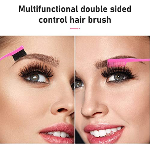 12 Pieces Hair Brush Set, Nylon Teasing Hair Brushes 3 Row Salon Teasing Brush, Double Sided Hair Edge Brush Smooth Comb Grooming, Rat Tail Combs with Duckbill Clips for Women Girls (Pink)1