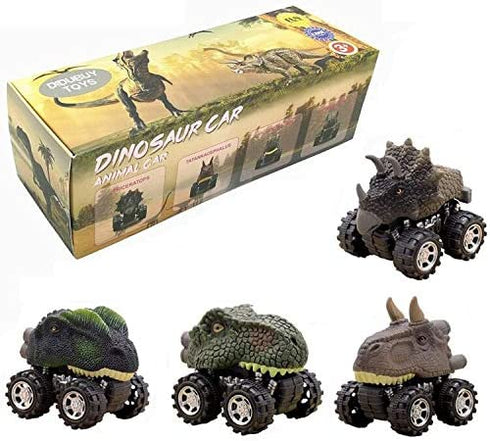 Dinosaur Toys for 3 Year Old Boys, 4-Pack Dinosaurs Car Toys for 2 3 4 5 6 7 Year Old Boys Girls, Stocking Stuffers for Kids, Easter Basket Stuffers, Pull Back Vehicles, Christmas Birthday Gifts