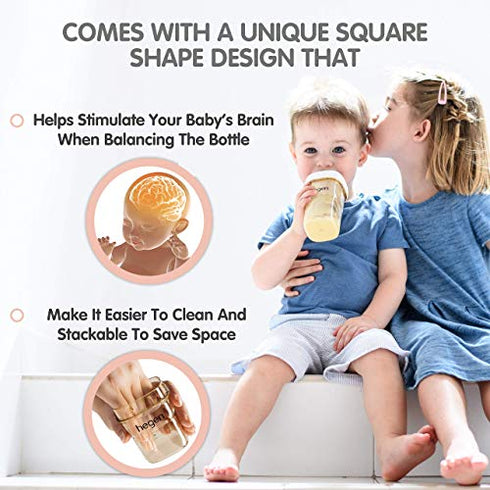 Hegen Baby Bottles – Anti Colic Baby Bottles Wide Neck - Breastfeeding System 5 oz with Slow Flow Teats