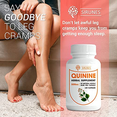 SIRUNES Quinine Capsules - Cinchona Officinalis Bark Herbal Supplement for Leg Cramping Relief, Cramp Defense and Overall Digestive Health - All-Natural Quinine Pills, 1000mg, 120 Tablets