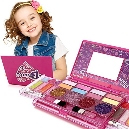 Kids Washable Makeup Kit, Fold Out Cosmetic Vanity Palette with Mirror, Make Up Toy Beauty Kit for Girls Pretend Play - Safety Tested- Non Toxic