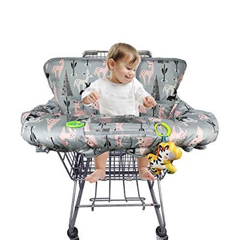 ICOPUCA Shopping Cart Cover, 2-in-1 cart Cover for Babies N high Chair Cover, Padded Grocery cart Cover for Baby boy Girl,with Split/Padded/Reversible seat Cushion, Large, Deer;