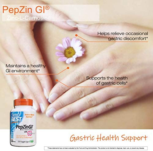Doctor's Best PepZin GI, Zinc-L-Carnosine Complex, Non-GMO, Vegan, Gluten Free, Soy Free, Digestive Support, 120 Veggie Caps