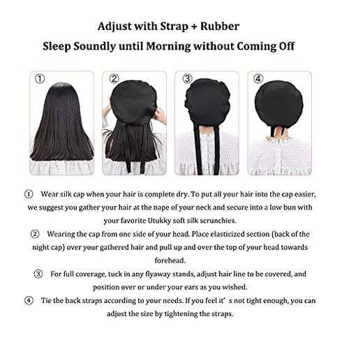 Utukky 100% Mulberry Silk Bonnet, Natural 19 Momme Silk Night Cap Hair Bonnet Sleeping Silk Sleep Hat for Women Hair Care