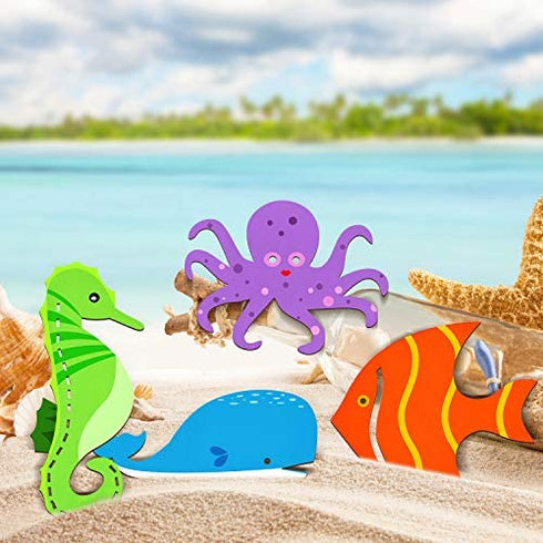 WILLBOND Unfinished Wood Cutouts Ocean Animals Wooden Paint Crafts for Kids Home Decor Ornament DIY Craft Art Project, Octopus, Shark, Whale, Dolphin, Seahorse, Fish Shape (28 Pieces)