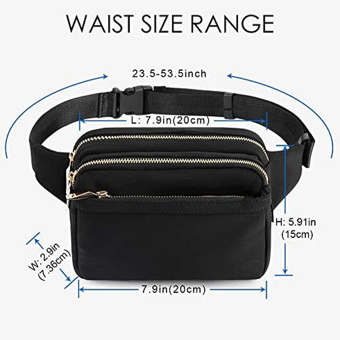 ZORFIN Fanny Packs for Women Men Fashion Waist Pack Bag Multi-Pockets Large Capacity Hip Bum Bag for Travel Festival Cycling Running Hiking (Black2)