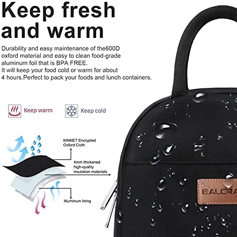 BALORAY Lunch Bag for Women Men Insulated Lunch Box for Adult Reusable Lunch Tote Bag for Work, Picnic, School or Travel (Solid Black)