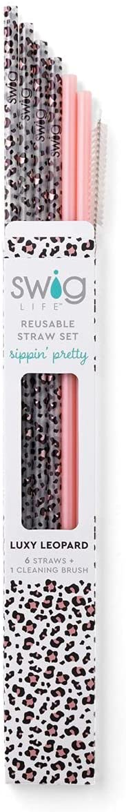Swig Life Luxy Leopard + Blush Tall Straw Set & Cleaning Brush, Each Straw is 10.25 inch Long (Fits Swig Life 20oz Tumblers, 22oz Tumblers, and 32oz Tumblers)