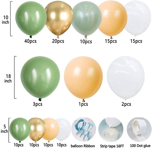 Kbrand Sage Green And Gold Balloons Arch Kit Garland Decor Olive And Gold Balloons Baby Shower Gender Neutral Jungle Neutral Metallic Chrome Confetti, QQL 11