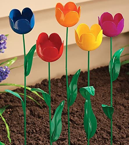 Fox Valley Traders Artificial Tulips Lawn Stakes, One Size Fits All, Multicolor