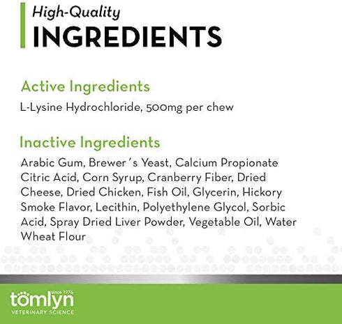 Tomlyn Immune Support Daily L-Lysine Supplement, Fish-Flavored Lysine Chews for Cats and Kittens, 30ct