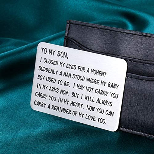 Son Wallet Insert Card Christmas Birthday Gifts for Sons Teen Boy Graduation Gifts from Mom To My Son Adult Gifts for Him Men Stepson Deployment Valentine Present Stocking Stuffer from Step Mom