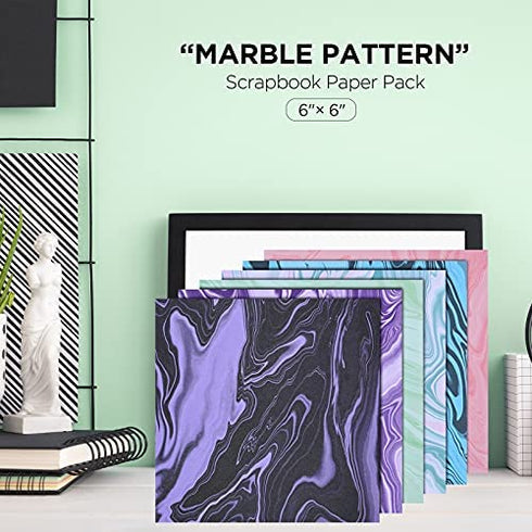 YARUMI Marble Pattern Scrapbook Paper, Single-Sided 6"×6" Patterned Paper Collection, Colorful Scrapbooking Paper Pad 160Gsm Cardstock Die-Cut Backgrounds Arts Crafts DIY Origami Decoupage - 24 Pages