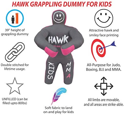 Hawk Sports Kids Grappling Dummy for Kids BJJ Wrestling Dummy Punching Bag MMA Brazilian Jiu Jitsu Children Judo Youth Throwing Boxing Dummy Dummies UNFILLED