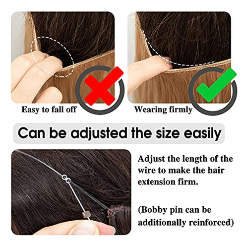 SARLA Dirty Blonde Hair Extensions Invisible Wire Highlight Wavy Curly Long Synthetic Hairpieces for Women 18 Inch 4.2 Oz Adjustable Headband Heat Friendly Fiber No Clip