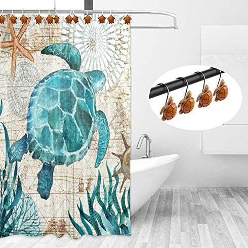 Chictie 12 Pieces Cute Turtle Shower Curtain Hooks Rings Set for Bathroom Rust Proof Chrome Cartoon Decorative Hangers