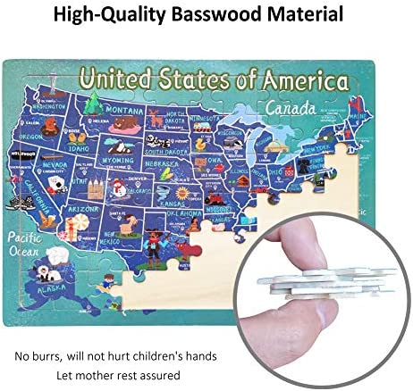 Wooden United States Map Puzzle for Kids Ages 4-8 Learning USA Map 60 Pieces United States Map Christmas Floor Puzzles for Kids Ages 3-5