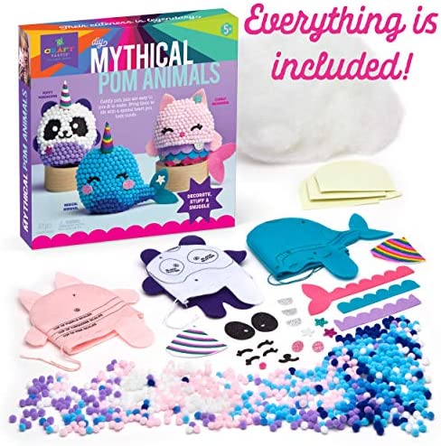 Craft-tastic – DIY Mythical Pom Animals – Craft Kit Makes 3 Pompom Stuffed Animals – Magical Narwhal, Puffy Pandacorn & Cuddly Meowmaid Brown/a