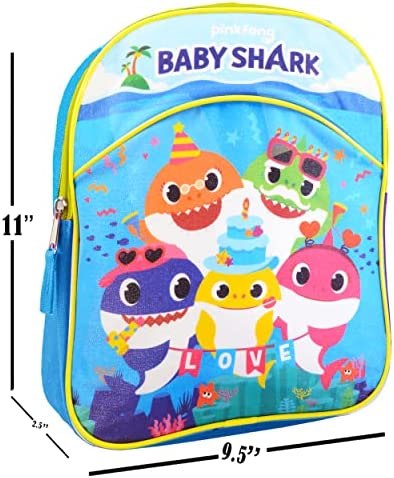 Baby Shark Mini Backpack 3 Pc Bundle with Lunch Bag for Kids with Stickers (Baby Shark School Supplies)