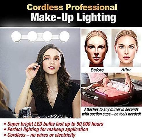 Portable LED Makeup Lights,Cordless Rechargeable Professional LED Vanity Mirror Light with 4 LED Bulbs,Simulated Daylight for Bathroom Makeup Dressing Table Lights,LED Mirror Lights,Dresser Lights