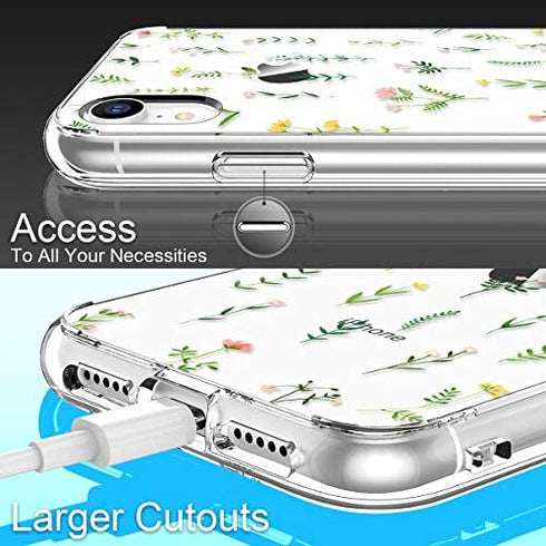 GiiKa iPhone XR Case with Screen Protector, Clear Heavy Duty Protective Case Floral Girls Women Shockproof Hard PC Back Case with Slim TPU Bumper Cover Phone Case for iPhone XR, Small Grass
