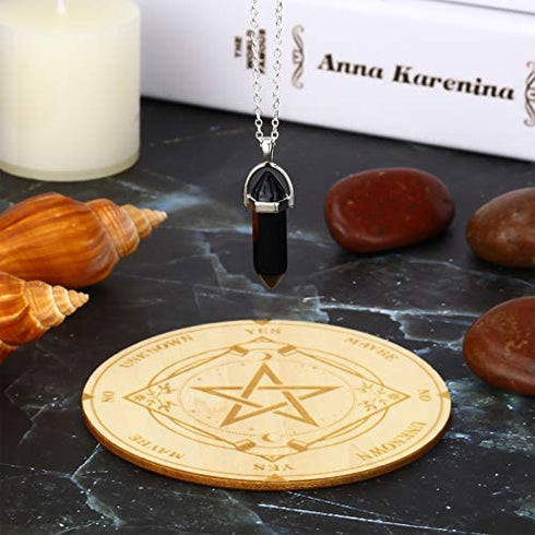 Star Pendulum Board Dowsing Divination Metaphysical Message Board Wooden Carven Board with a Crystal Dowsing Pendulum Necklace Witchcraft Wiccan Altar Supplies Kit (5.9 inches)