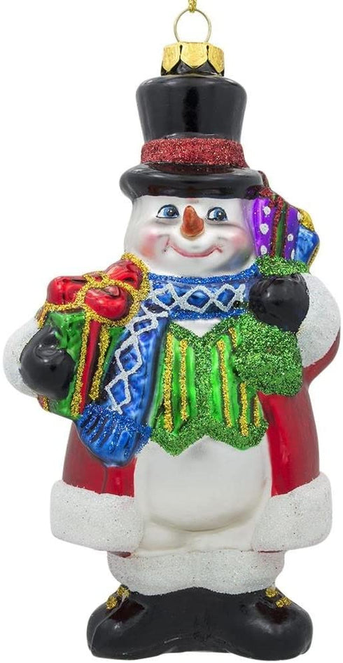 BestPysanky Snowman in a Black Hat Glass Christmas Ornament 5.5 Inches