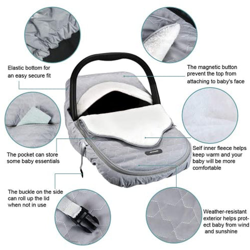 Yoofoss Baby Car Seat Cover Winter Carseat Canopies Cover to Protect Baby from Cold Wind, Super Warm Plush Fleece Baby Carrier Cover for Infant Boys Girls