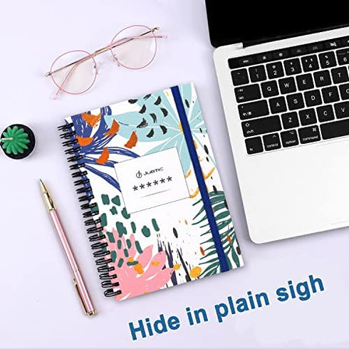 JUBTIC Password Book with Printed Alphabetical Tabs - Spiral Bound Password Keeper for Internet Address, Website, Username Log in. Password Organizer & Notebook for Home Office -5.2" x 7.7''