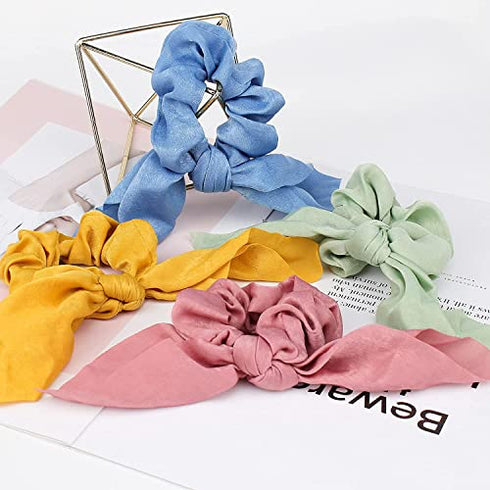 WillingTee 30 Pack Bunny Ear Scrunchies Silk Satin Hair Elastics Scrunchies Chiffon Hair Scrunchies Big Hair Bow Chiffon Ponytail Holder Bobbles Soft Elegant Elastic Hair Bands Hair Ties