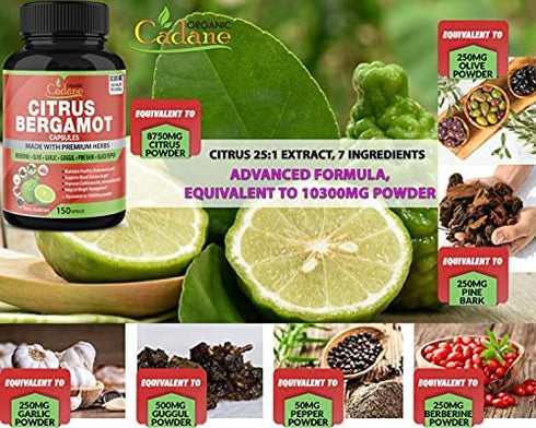 Citrus Bergamot Extract Capsules 10300mg, 150 Caps & Berberine, Olive, Guggul, Garlic, Pine Bark, Black Pepper | Improves Heart and Cardiovascular Health , Supports Immune System, 5 Months Supply