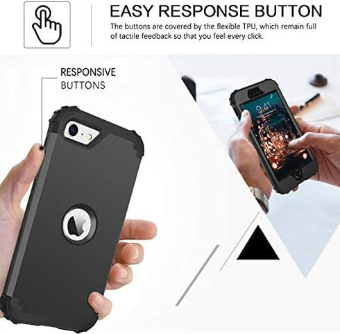 BENTOBEN iPhone SE 2022 Case, Phone Case iPhone SE 2020, Heavy Duty 3 in 1 Full Body Rugged Shockproof Hybrid Hard PC Soft Rubber Bumper Drop Protective Girls Women Boy Men iPhone SE3/2 Covers, Black