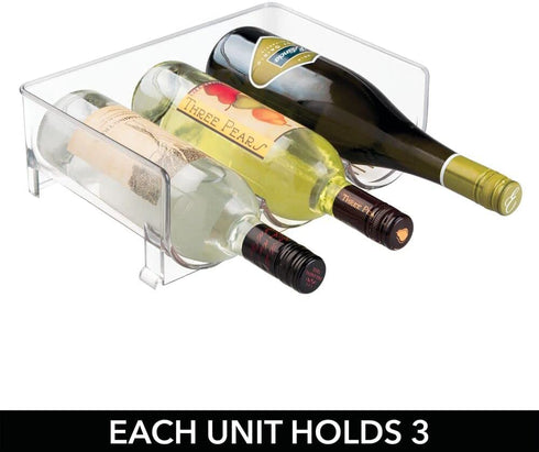 mDesign Modern Plastic Stackable Vertical Standing Wine Bottle Holder Stand - Storage Organizer for Kitchen Countertops, Pantry, Fridge - Each Rack Holds 3 Bottles, 2 Pack - Clear